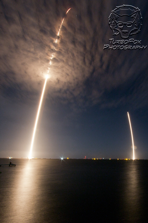 SpaceX Falcon 9 Launch & Landing (8.5 min exposure) 2016-07-18